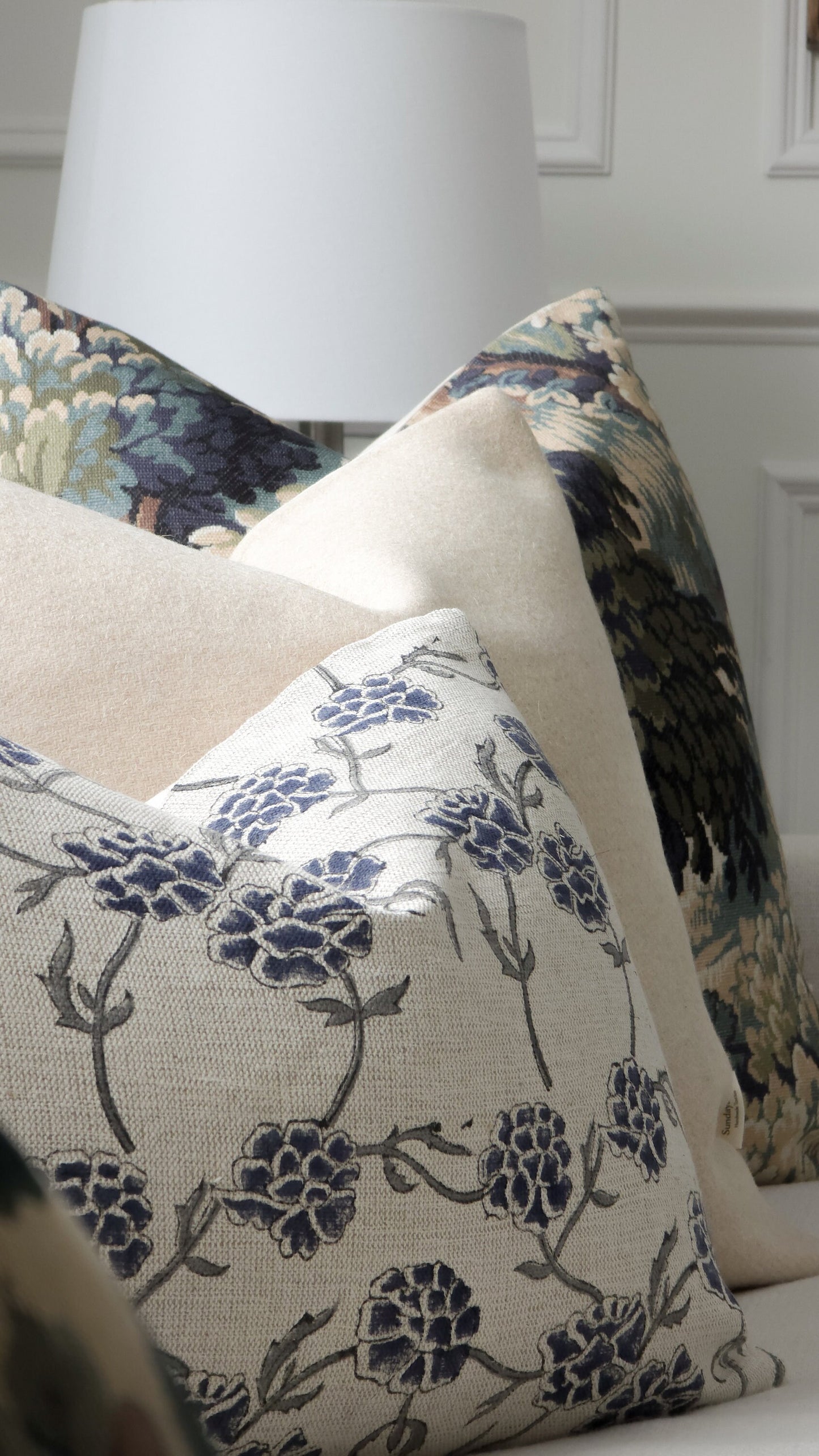 Throw Pillow Sets || Floral Block Print, Plum Stripe, Navy Blue Linen Pillow Covers. Set of Three Pillows