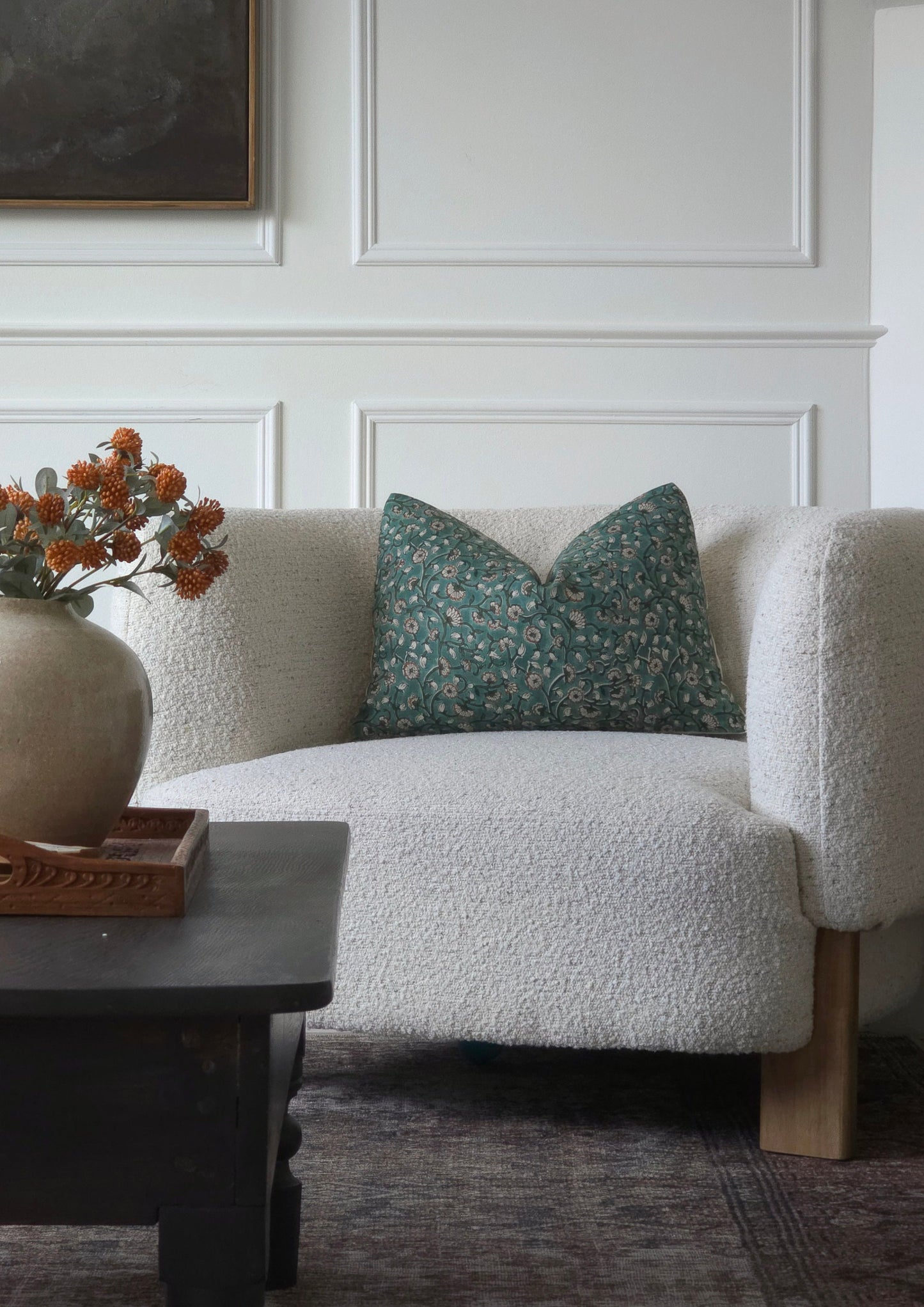 MOIRA || Blue Floral farmhouse block Printed Throw Pillow, coastal blue pillows, teal blue throw pillow covers, bedroom pillows (RTS)