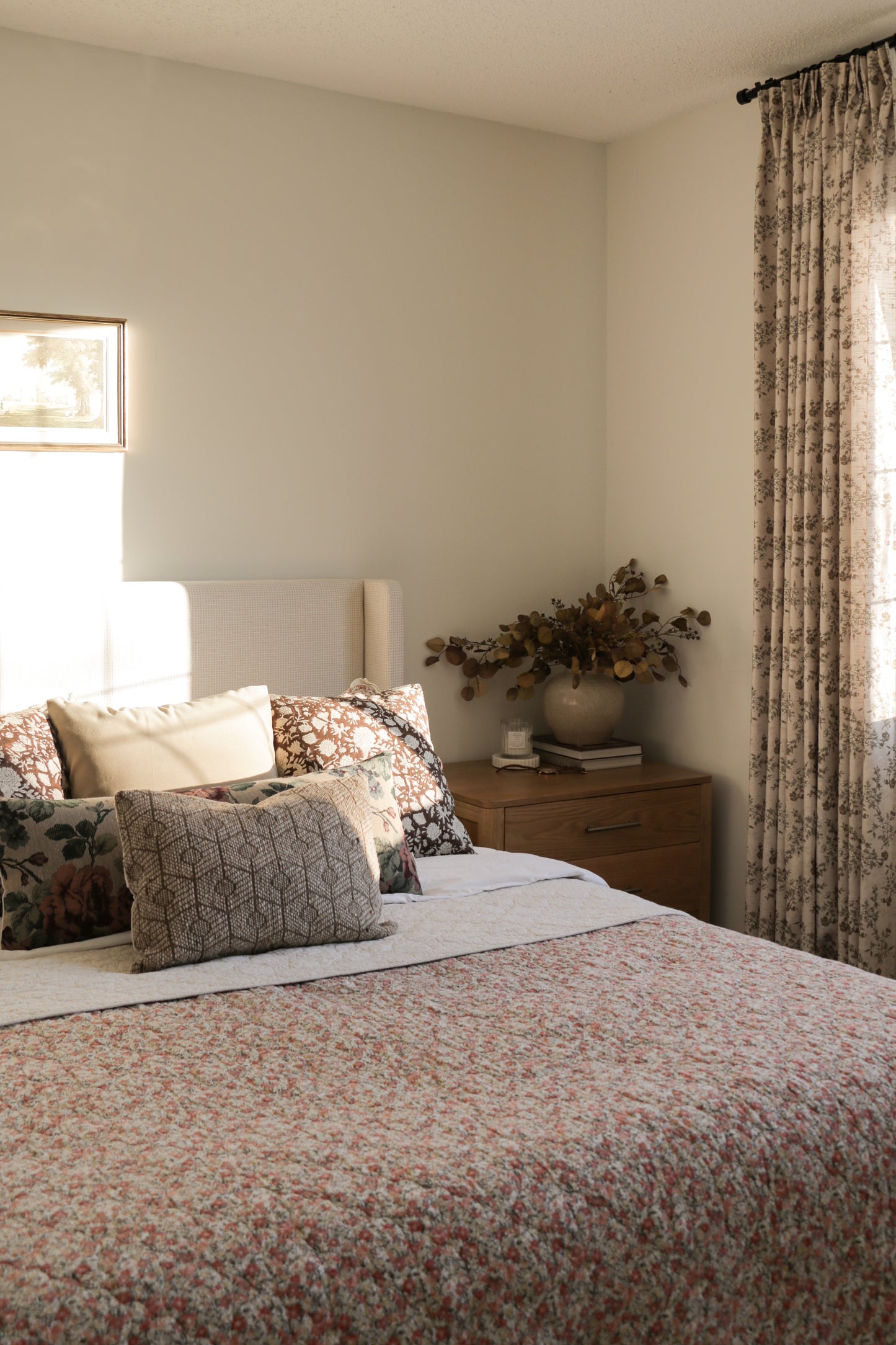 RUSSEL || Brown / Burgundy Floral Block Print Throw Pillow Cover.