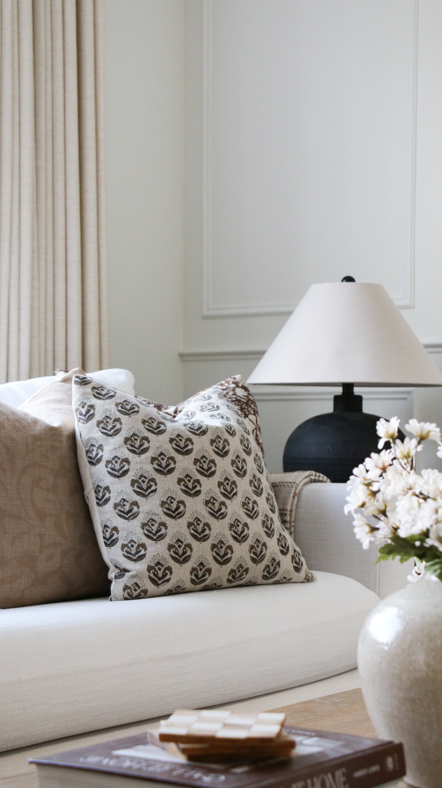 (Copy) DOROTHY || Beige maroon and brown floral Linen Block Print Throw Pillow, thick woven linen pillows. cottagecore, french country, farmhouse pillows (RTS)