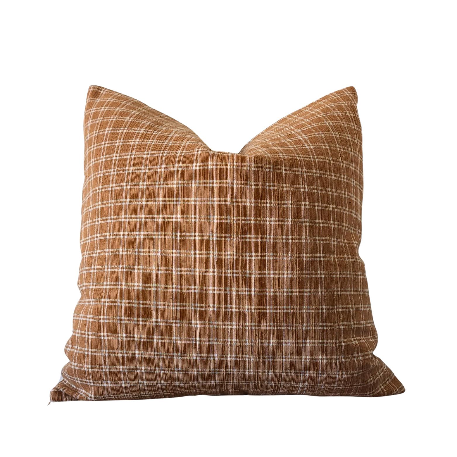 BRADY || Orange Check Throw Pillow Cover, Hmong Cotton Fabric, Textured Fabric (RTS)