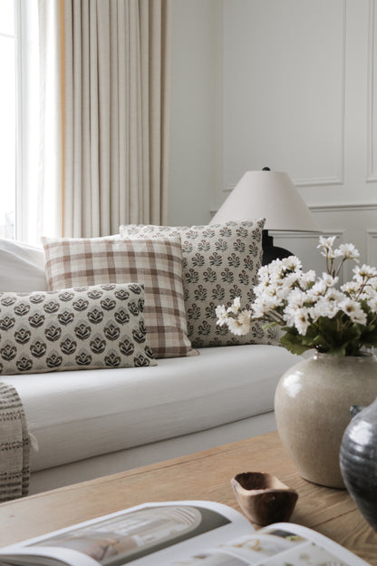 WILLA || Rust and green floral block print linen throw pillow cover, amber interiors inspired pillows, traditional floral prints, modern pillows