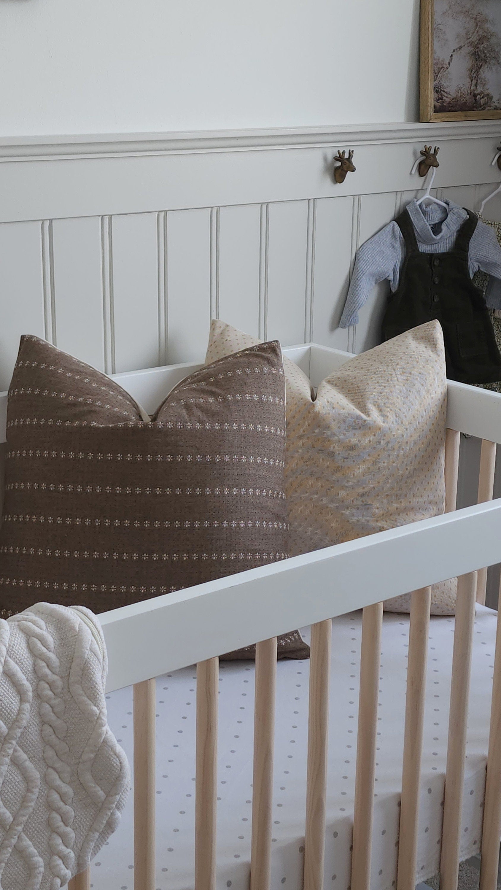 LIA || Beige polka dot throw pillow, girls nursery decor, cottage throw pillow, cottagecore neutral pillows, minimal vintage style pattern