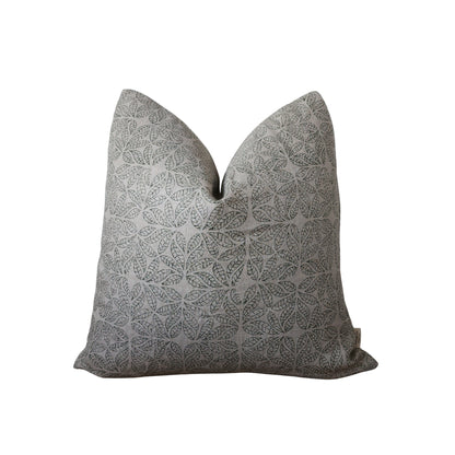 ELIZA || Neutral Green Block Print Leaf Pattern Throw Pillow Cover. Linen Block Print With Green Botanical Pattern. (RTS)
