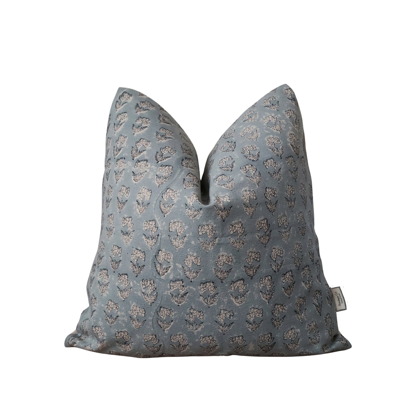 MAYA || Blue Floral farmhouse block Printed Throw Pillow, coastal blue pillows, baby blue throw pillow covers, bedroom pillows (RTS)