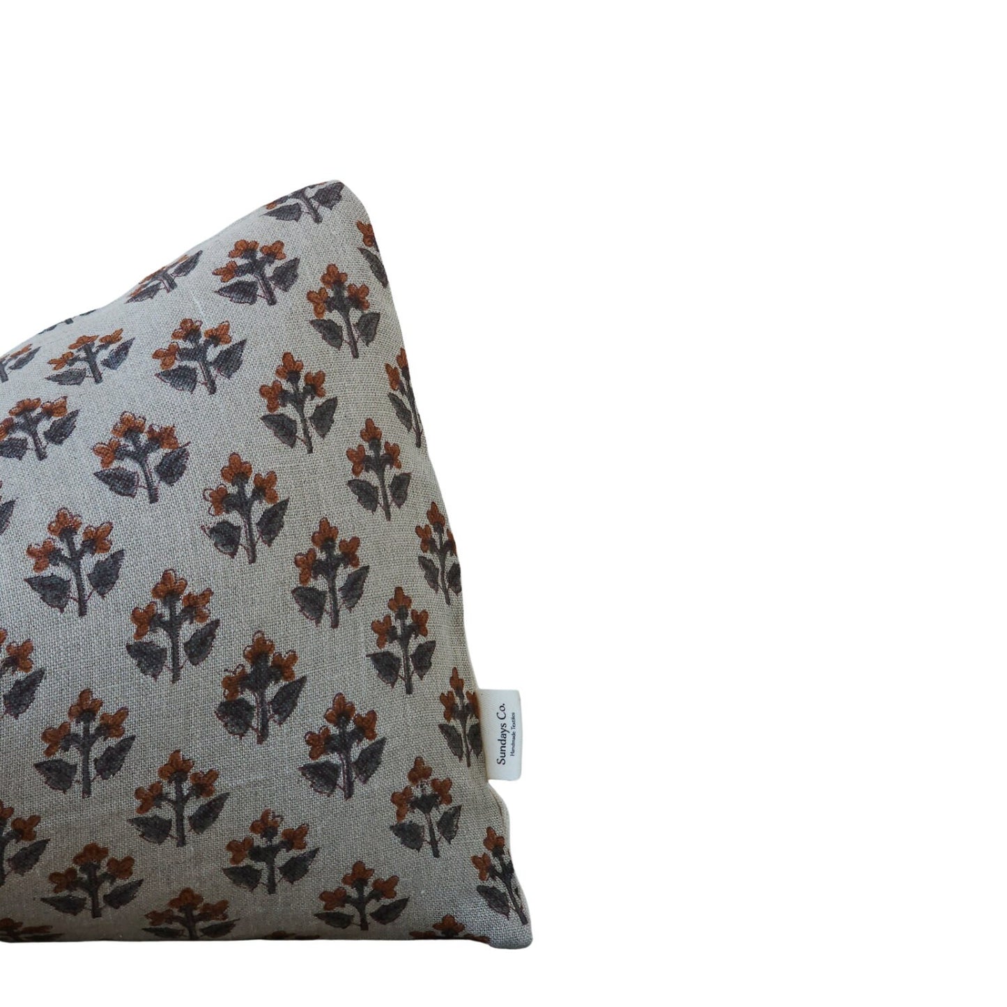 RENATA || Rust floral linen block print throw pillow cover, green and rust vintage style throw pillow/ farmhouse/ cottagecore / bold pattern/ modern (RTS)
