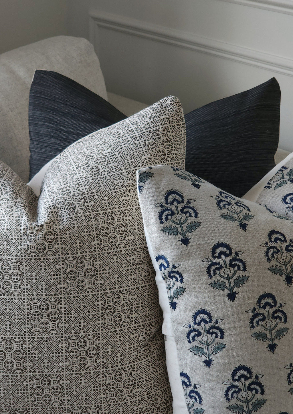 BLAIR || Navy Blue Stripe Textured Throw Pillow, minimal modern moody throw pillow. Contemporary decor style pillow cover.