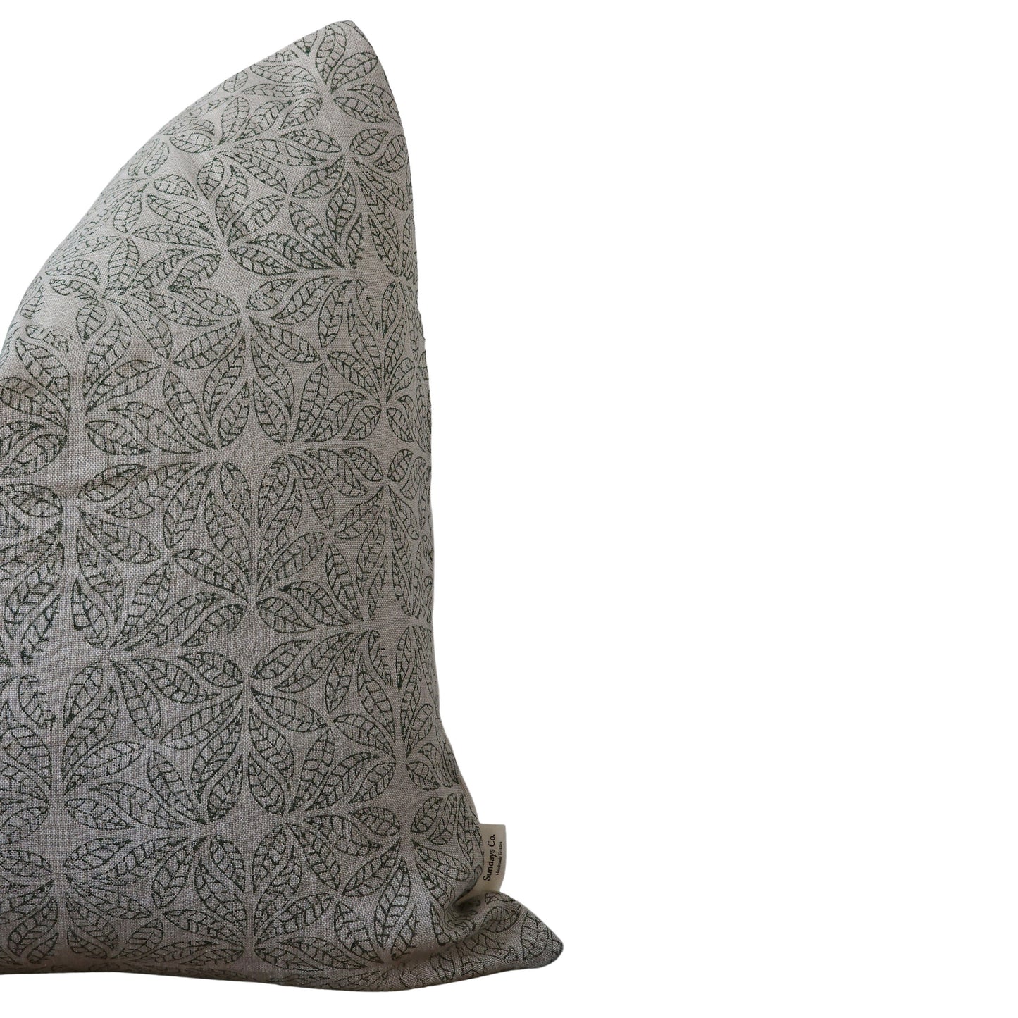 ELIZA || Neutral Green Block Print Leaf Pattern Throw Pillow Cover. Linen Block Print With Green Botanical Pattern. (RTS)