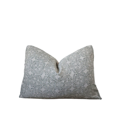 ELIZA || Neutral Green Block Print Leaf Pattern Throw Pillow Cover. Linen Block Print With Green Botanical Pattern. (RTS)