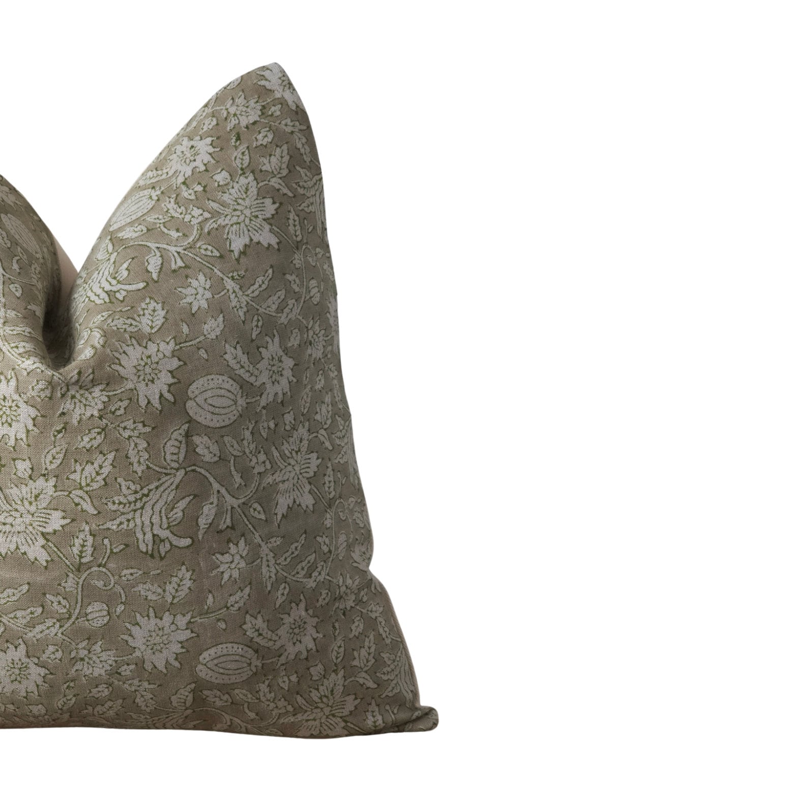 ELSIE || Green Floral Linen Block Print Throw Pillow, cottagecore pillows, neutral green, linen pillows, french country, farmhouse pillows