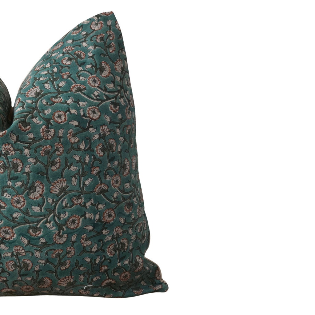 MOIRA || Blue Floral farmhouse block Printed Throw Pillow, coastal blue pillows, teal blue throw pillow covers, bedroom pillows (RTS)
