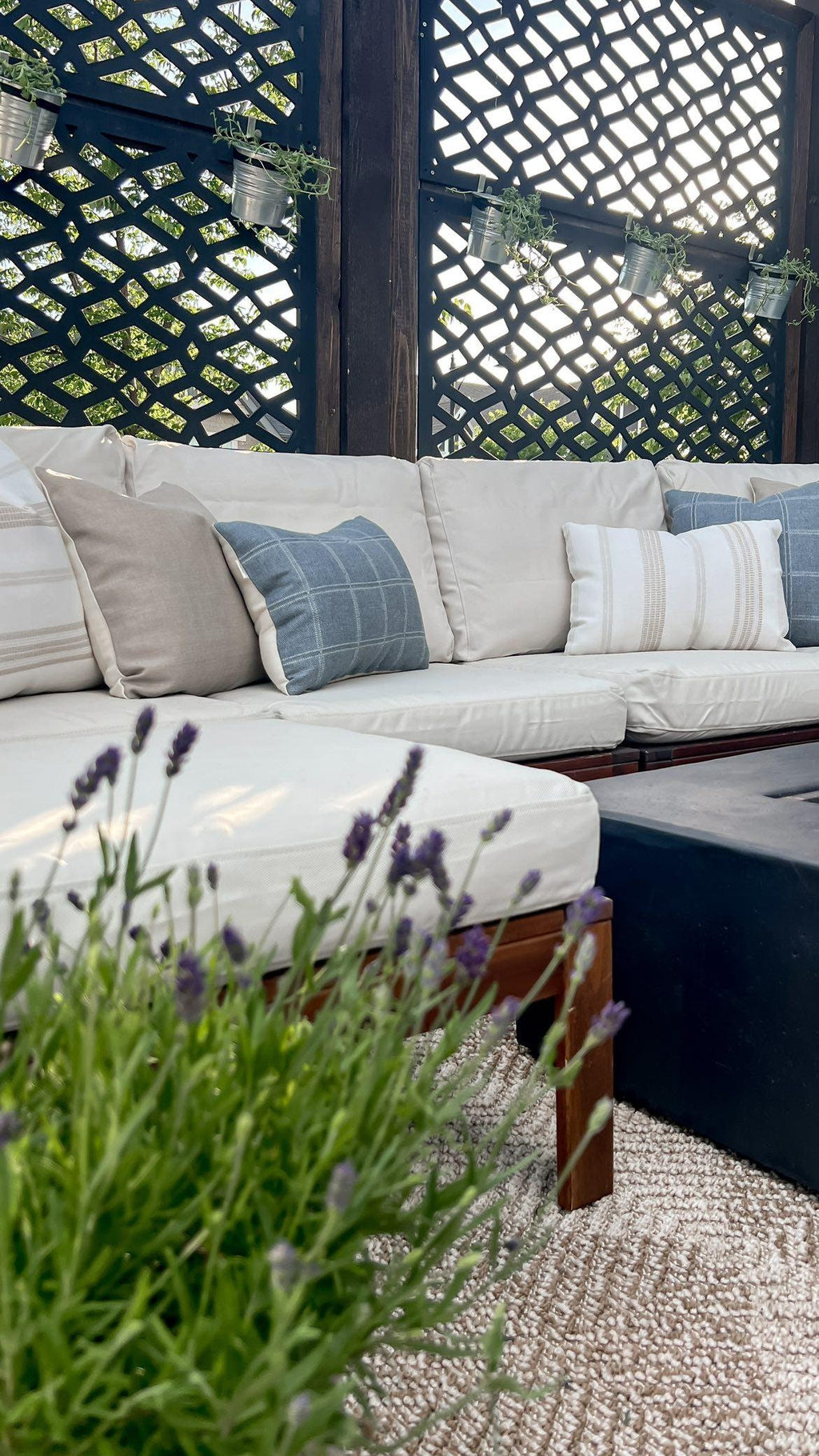 OCEAN || Deep Neutral Blue Outdoor Throw Pillow Cover. Sunbrella Jacquard Neutral Patio Throw Pillows. Neutral Patio Decor