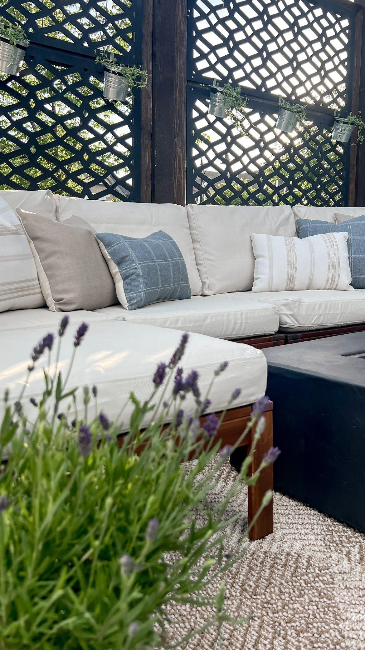 OCEAN || Deep Neutral Blue Outdoor Throw Pillow Cover. Sunbrella Jacquard Neutral Patio Throw Pillows. Neutral Patio Decor