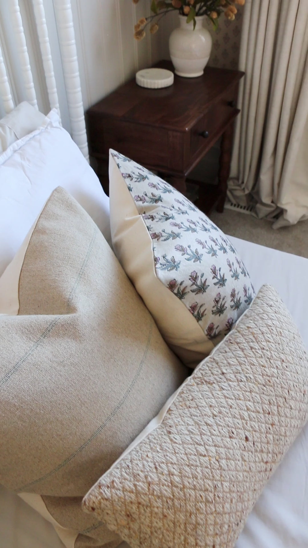 Vintage Style Rose Tarlow Faso Throw Pillow Cover, Sand and Blue Stripe