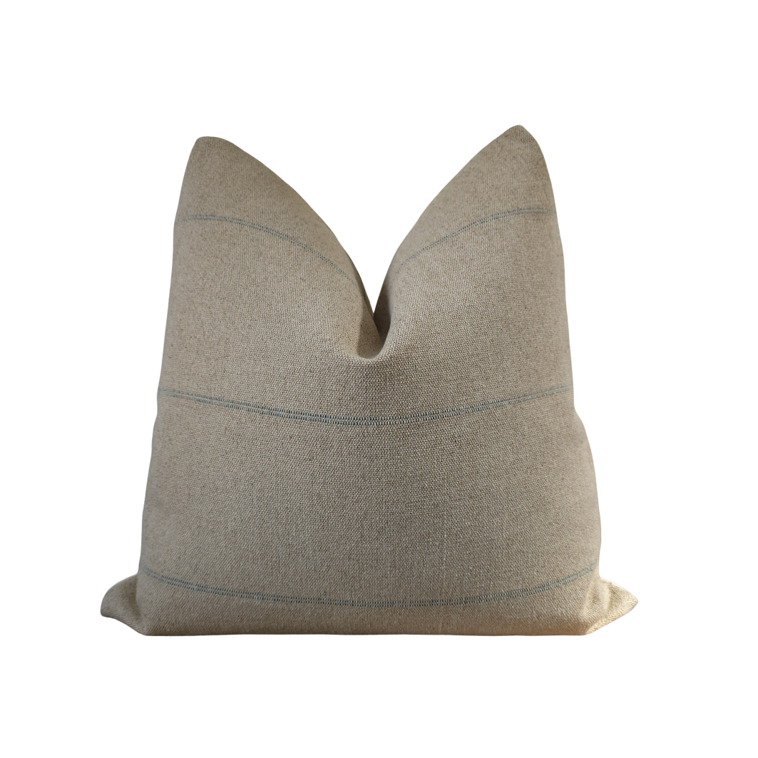 Vintage Style Rose Tarlow Faso Throw Pillow Cover, Sand and Blue Stripe