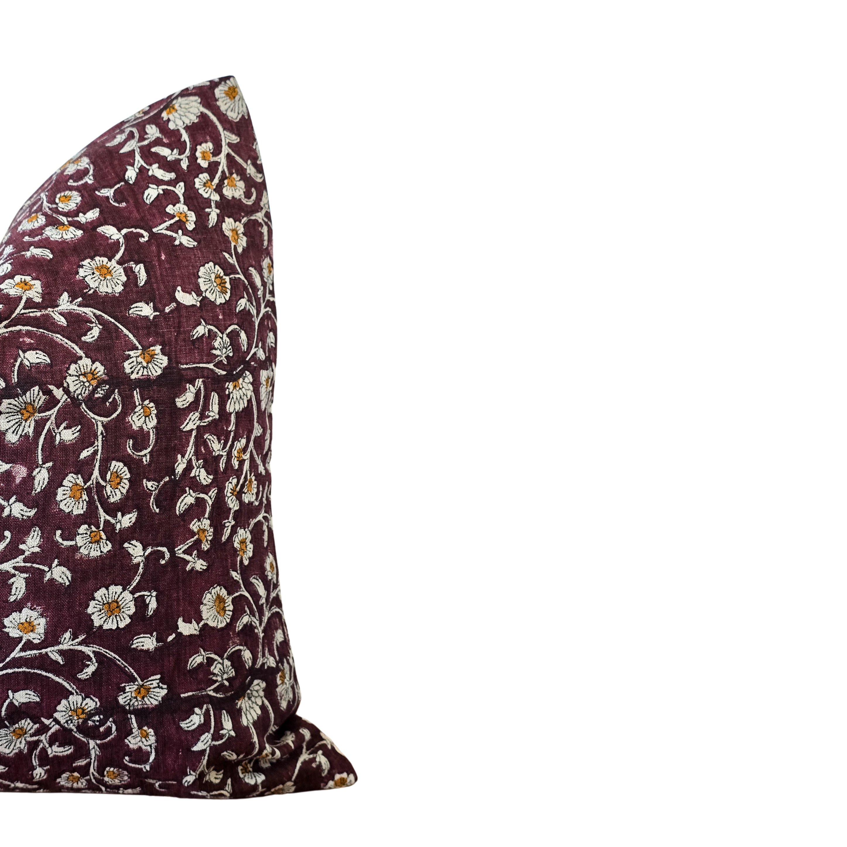 Burgundy Dainty Floral Blockprint Throw Pillow Cover