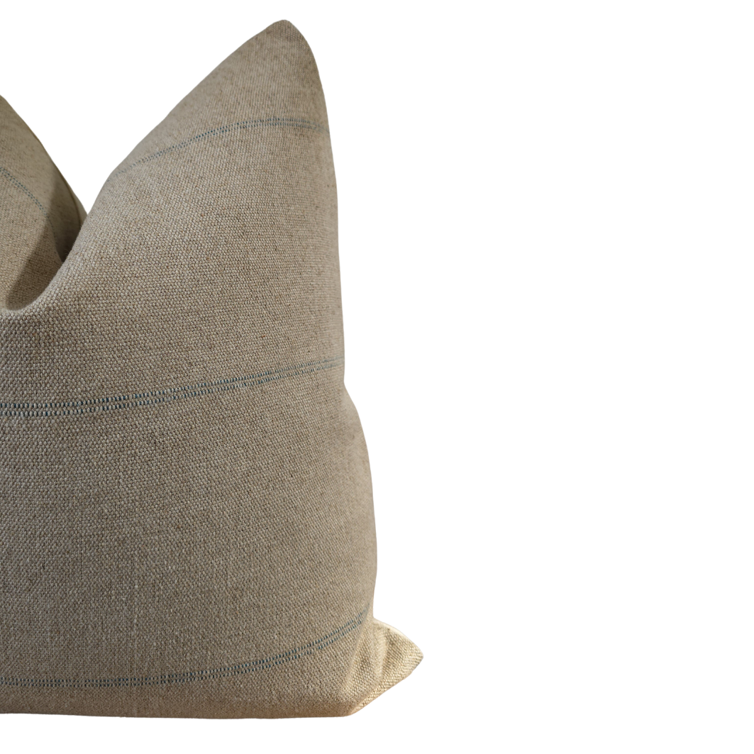 Vintage Style Rose Tarlow Faso Throw Pillow Cover, Sand and Blue Stripe
