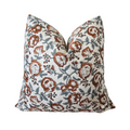 Rust Floral Linen Blockprint Throw Pillow Cover
