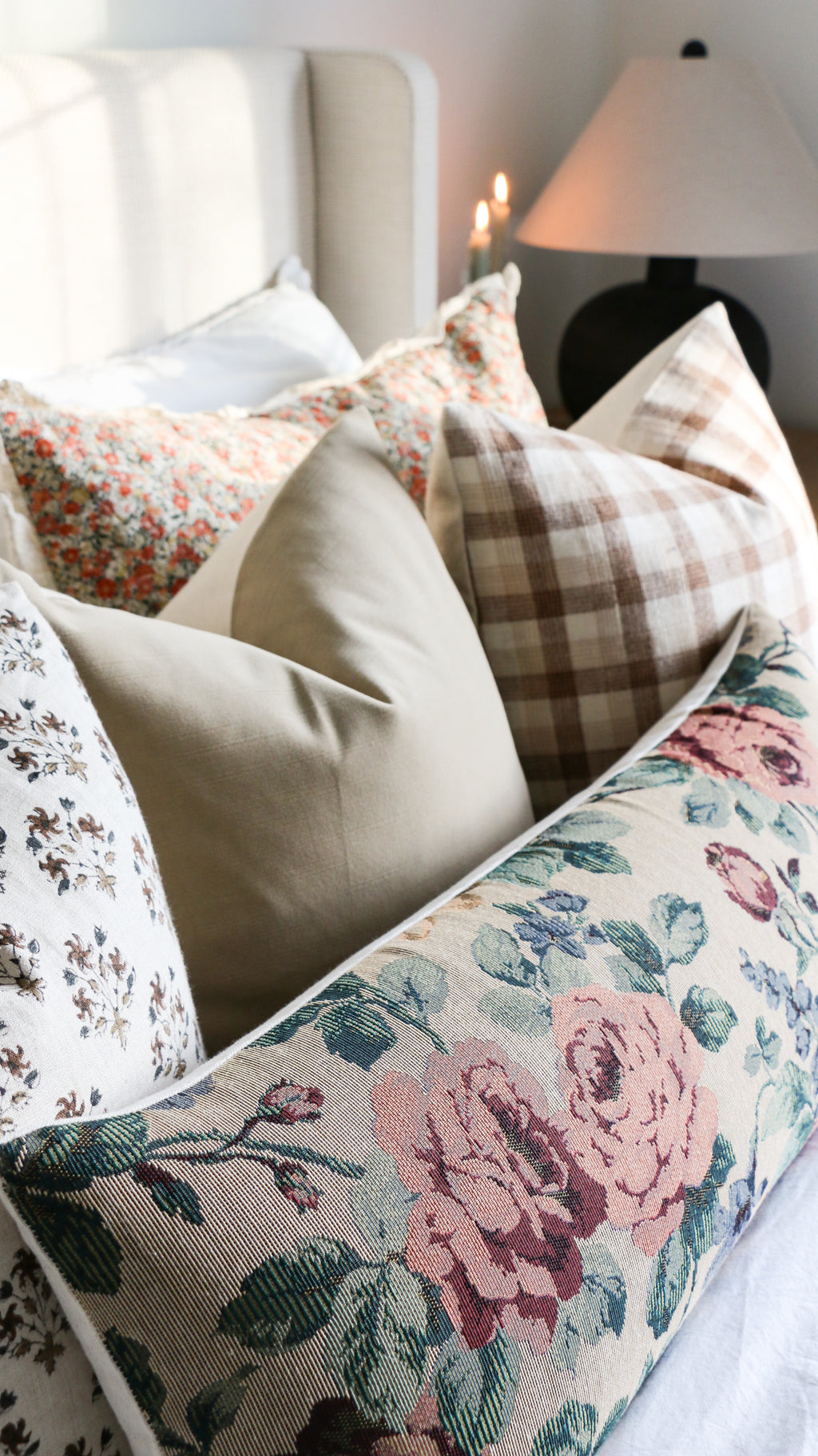 ELLIE || Floral Tapestry Throw Pillow, Vintage Inspired French Tapestry Pillow. Bold Floral Pillow Cover with High Texture (RTS)
