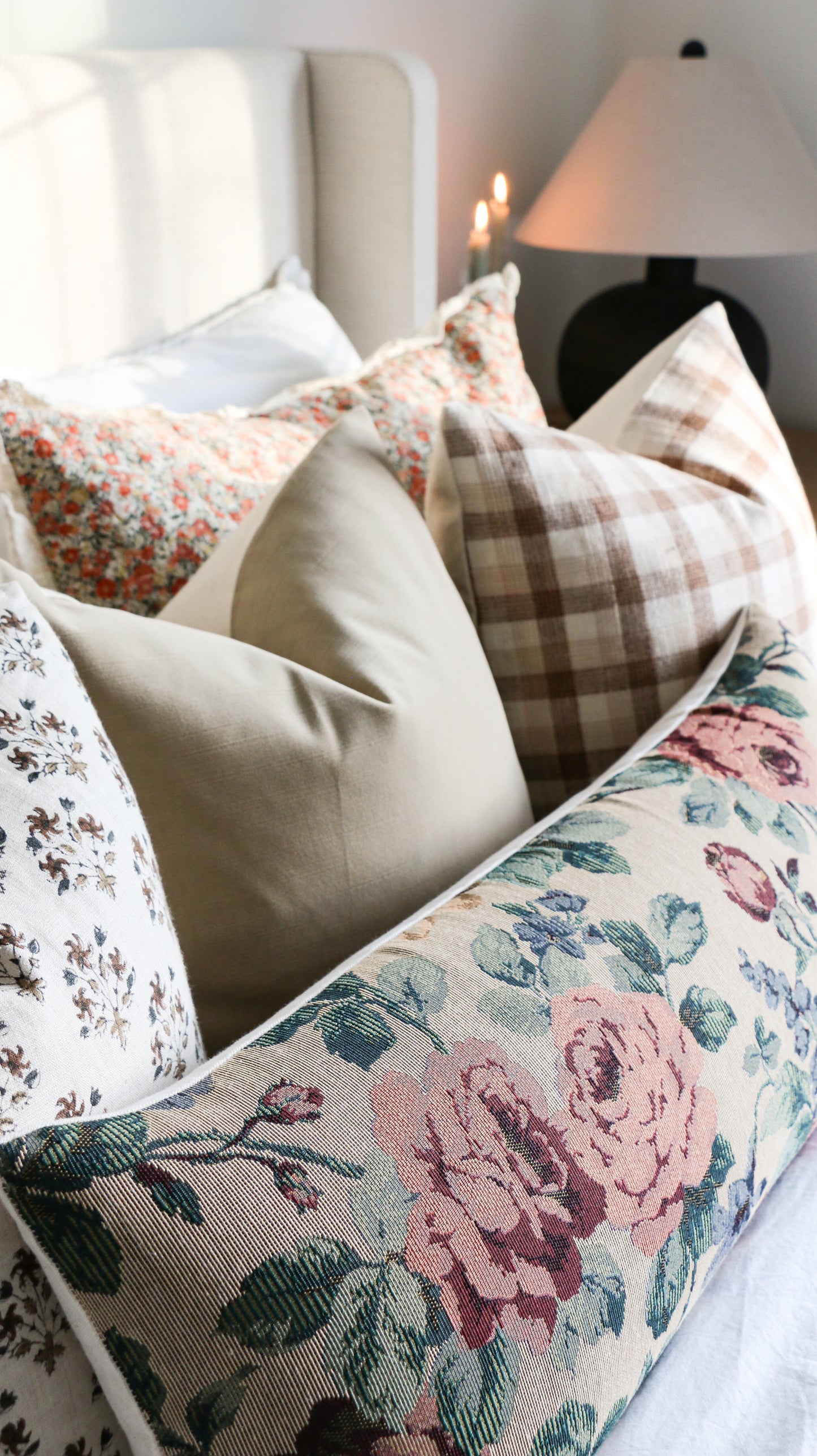 ELLIE || Floral Tapestry Throw Pillow, Vintage Inspired French Tapestry Pillow. Bold Floral Pillow Cover with High Texture (RTS)