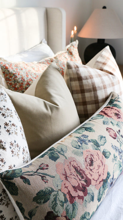 ELLIE || Floral Tapestry Throw Pillow, Vintage Inspired French Tapestry Pillow. Bold Floral Pillow Cover with High Texture (RTS)