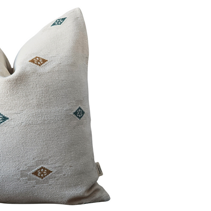 BRYER || French Country Throw Pillow Cover. Blue and Beige Aztec Throw Pillow Cover, Unique Farmhouse Throw Pillow with Vintage Style Print