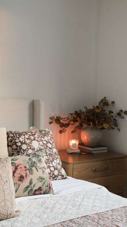 RUSSEL || Brown / Burgundy Floral Block Print Throw Pillow Cover.