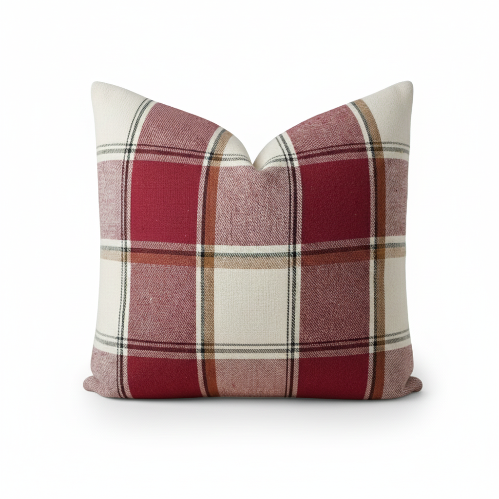 Classic Red & Cream Plaid Throw Pillow Cover