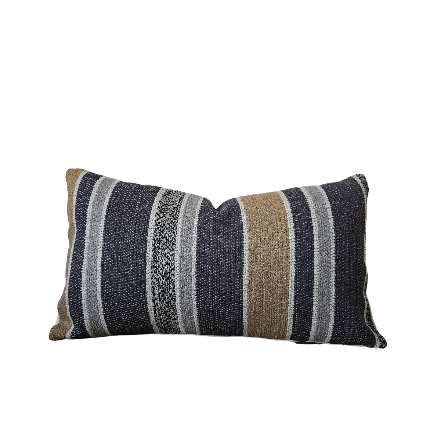 Caspian Striped Navy & Tan Textured Pillow Cover