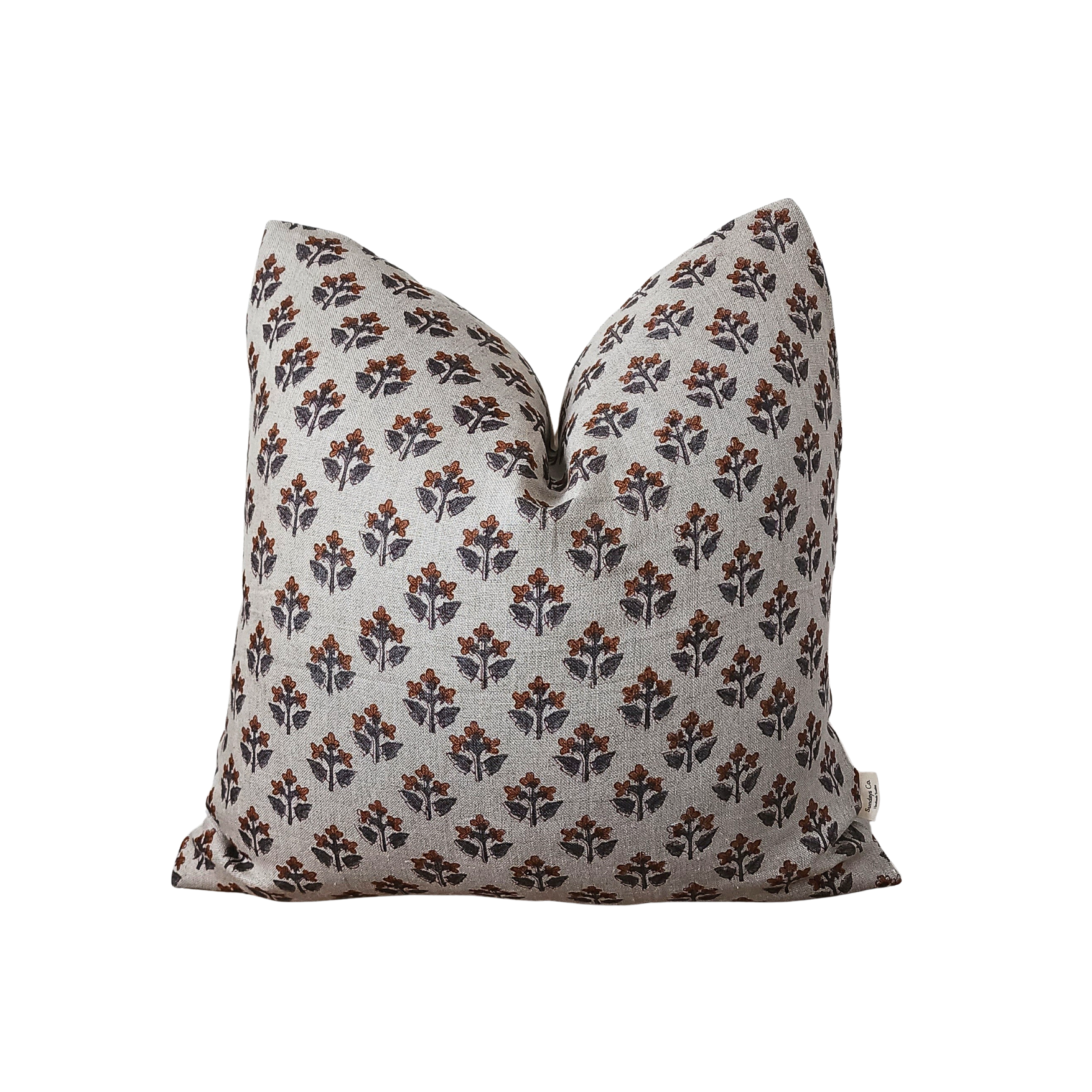 RENATA || Rust floral linen block print throw pillow cover, green and rust vintage style throw pillow/ farmhouse/ cottagecore / bold pattern/ modern