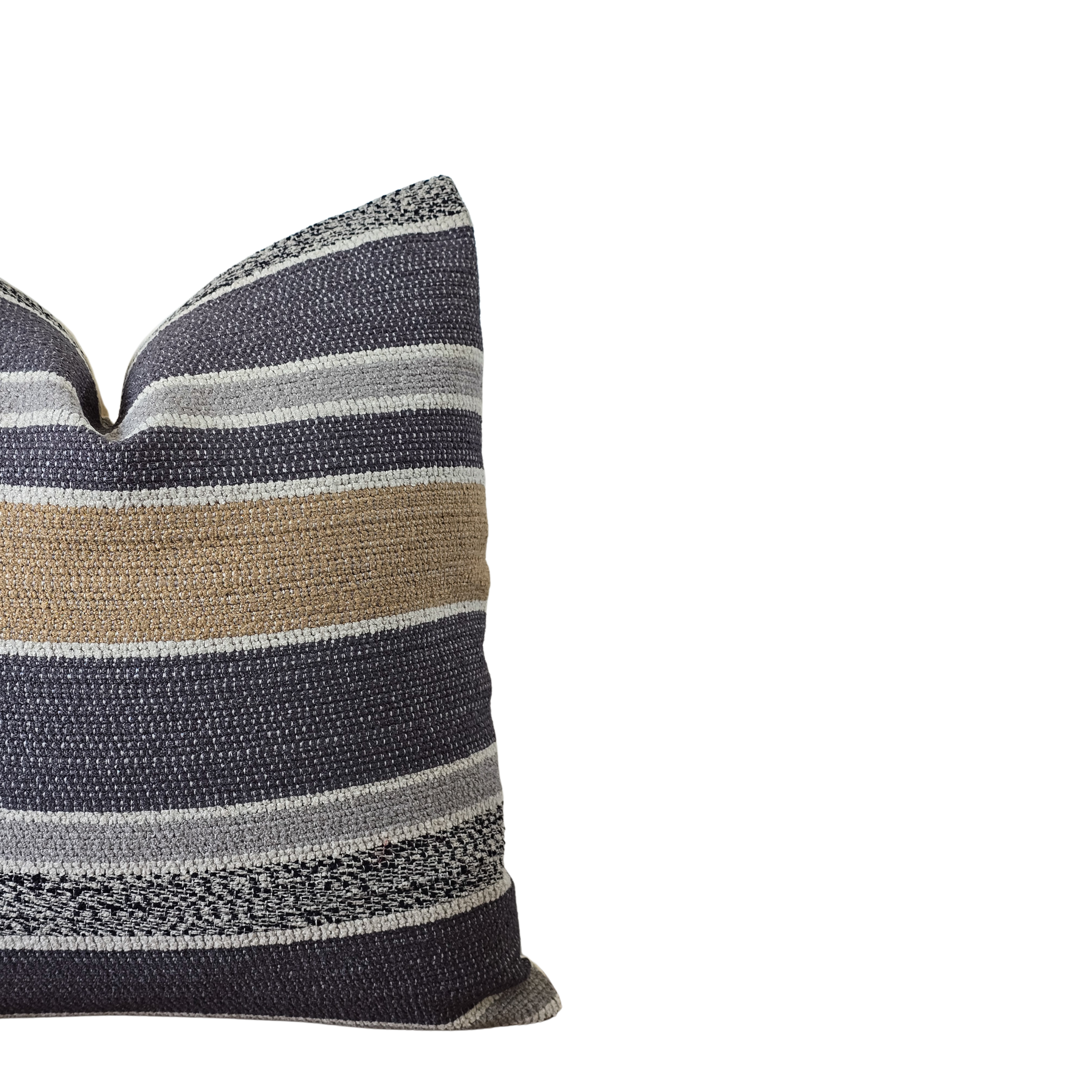 Caspian Striped Navy & Tan Textured Pillow Cover