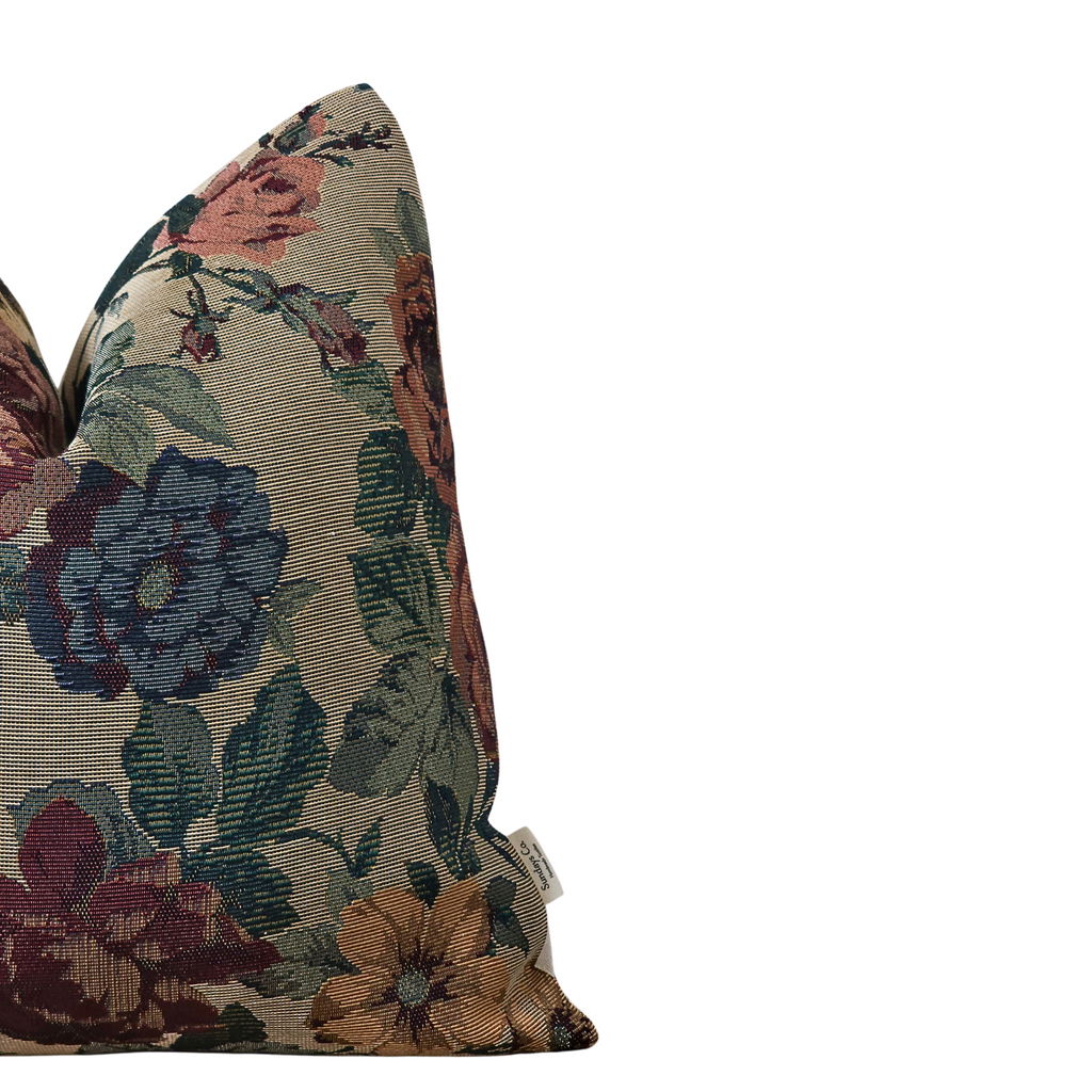 ELLIE || Floral Tapestry Throw Pillow, Vintage Inspired French Tapestry Pillow. Bold Floral Pillow Cover with High Texture (RTS)