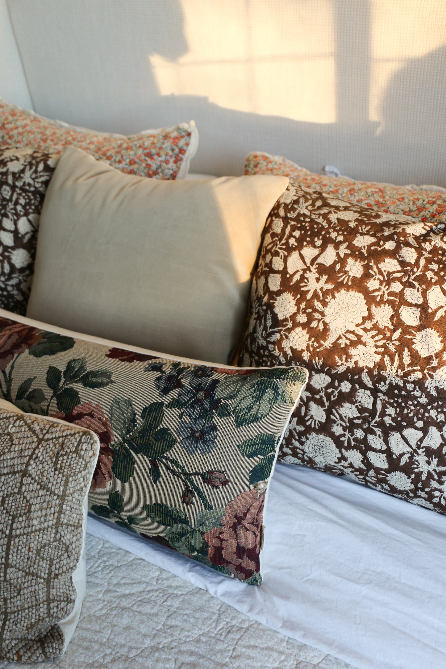 RUSSEL || Brown / Burgundy Floral Block Print Throw Pillow Cover.