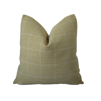 Modern Farmhouse 20x20 Windowpane Grid Pillow Cover – Natural Green & White Accent