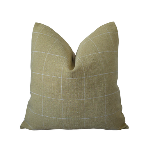 Modern Farmhouse 20x20 Windowpane Grid Pillow Cover – Natural Green & White Accent