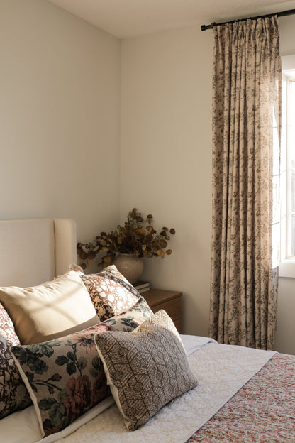 RUSSEL || Brown / Burgundy Floral Block Print Throw Pillow Cover.