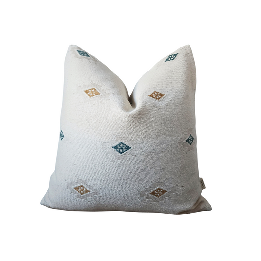 BRYER || French Country Throw Pillow Cover. Blue and Beige Aztec Throw Pillow Cover, Unique Farmhouse Throw Pillow with Vintage Style Print
