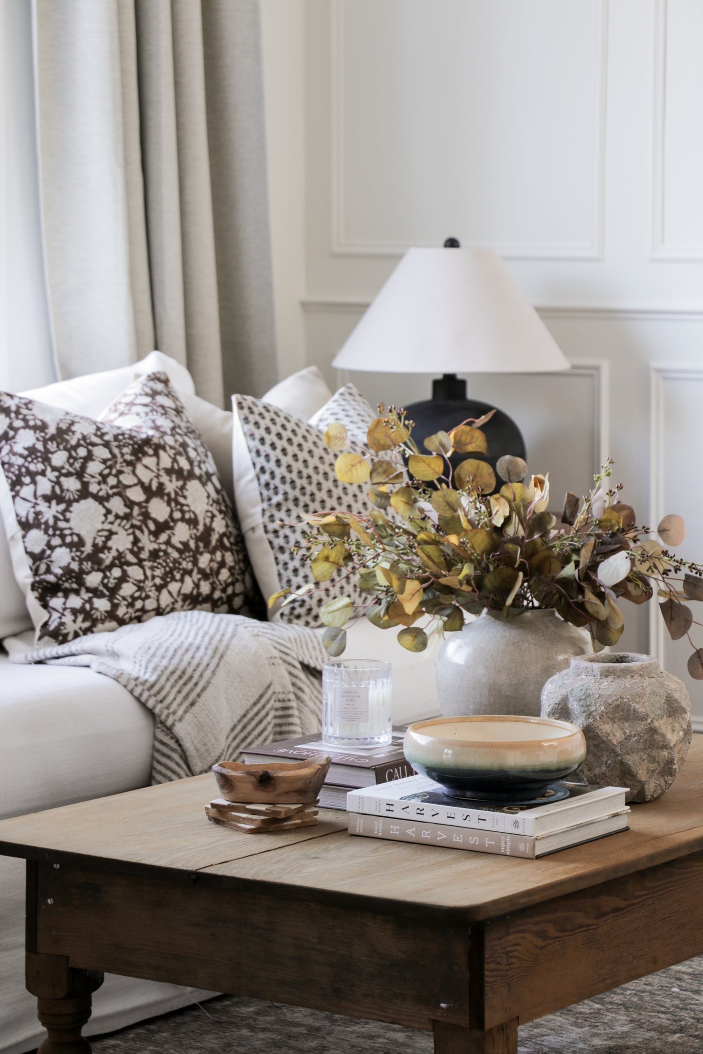 RUSSEL || Brown / Burgundy Floral Block Print Throw Pillow Cover.