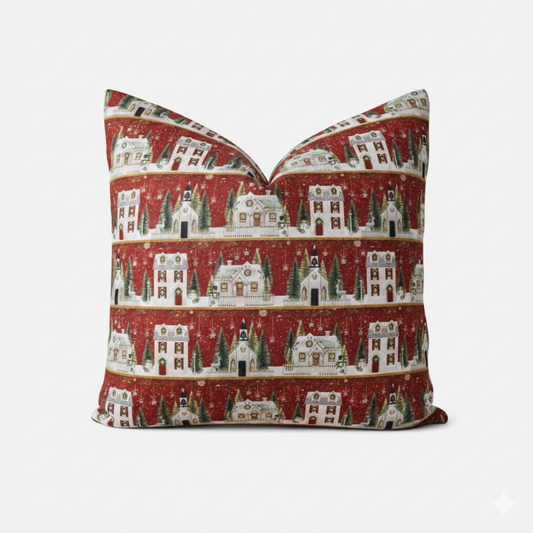 Cozy Christmas Village Scene Throw Pillow Cover