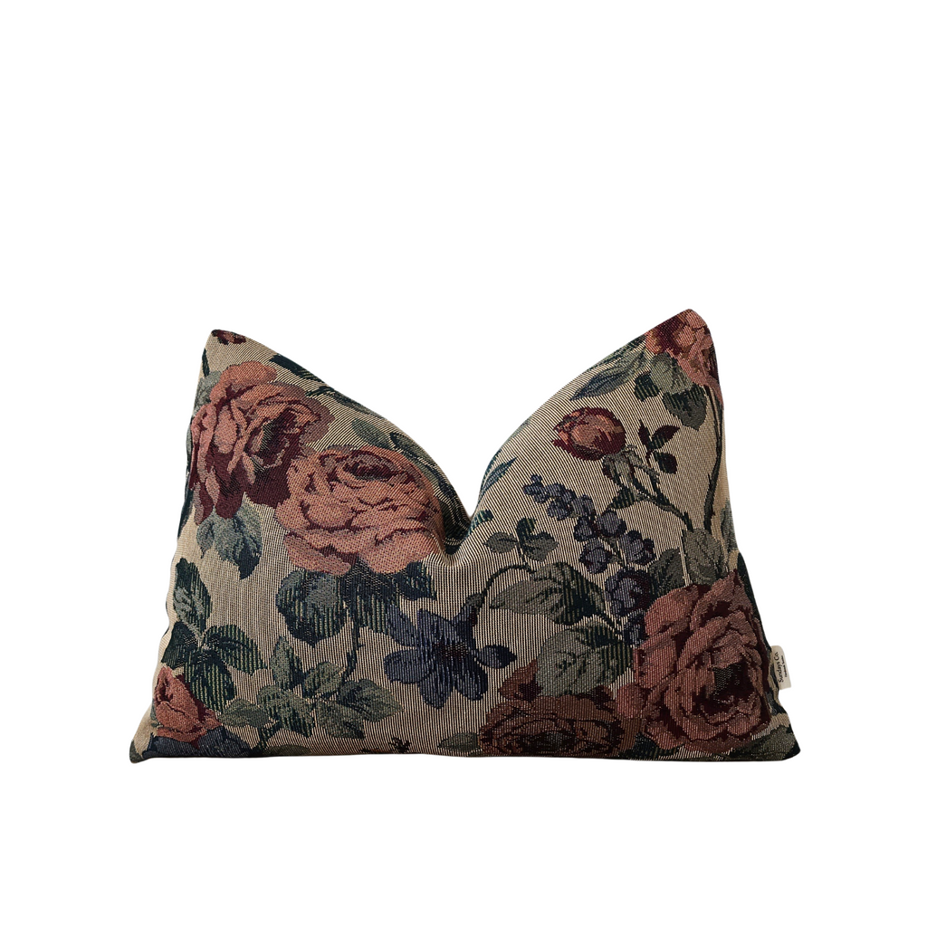ELLIE || Floral Tapestry Throw Pillow, Vintage Inspired French Tapestry Pillow. Bold Floral Pillow Cover with High Texture (RTS)