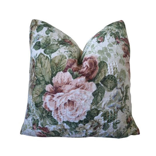 Vintage-Inspired Floral 20x20 Pillow Cover – Elegant Rose Design for Timeless Decor