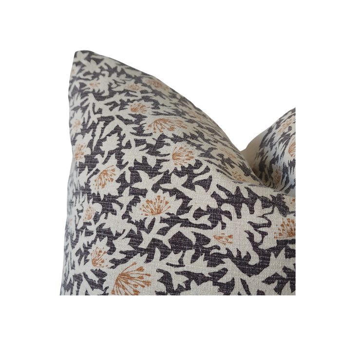 "Mabel" Navy Blue and Rust Floral Throw Pillow